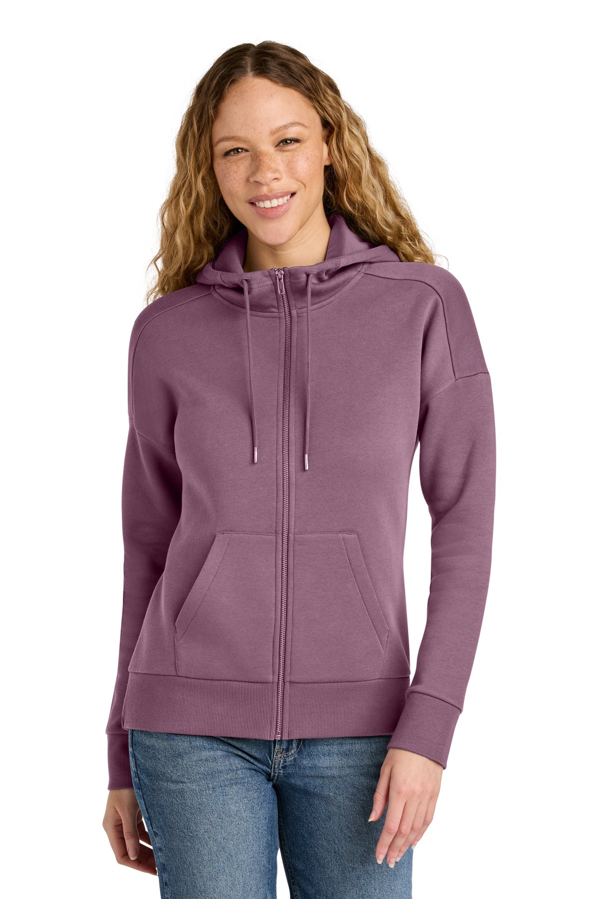 District ® Women's Perfect Weight ® Fleece Drop Shoulder Full-Zip Hoodie DT1104 | Add Your Logo