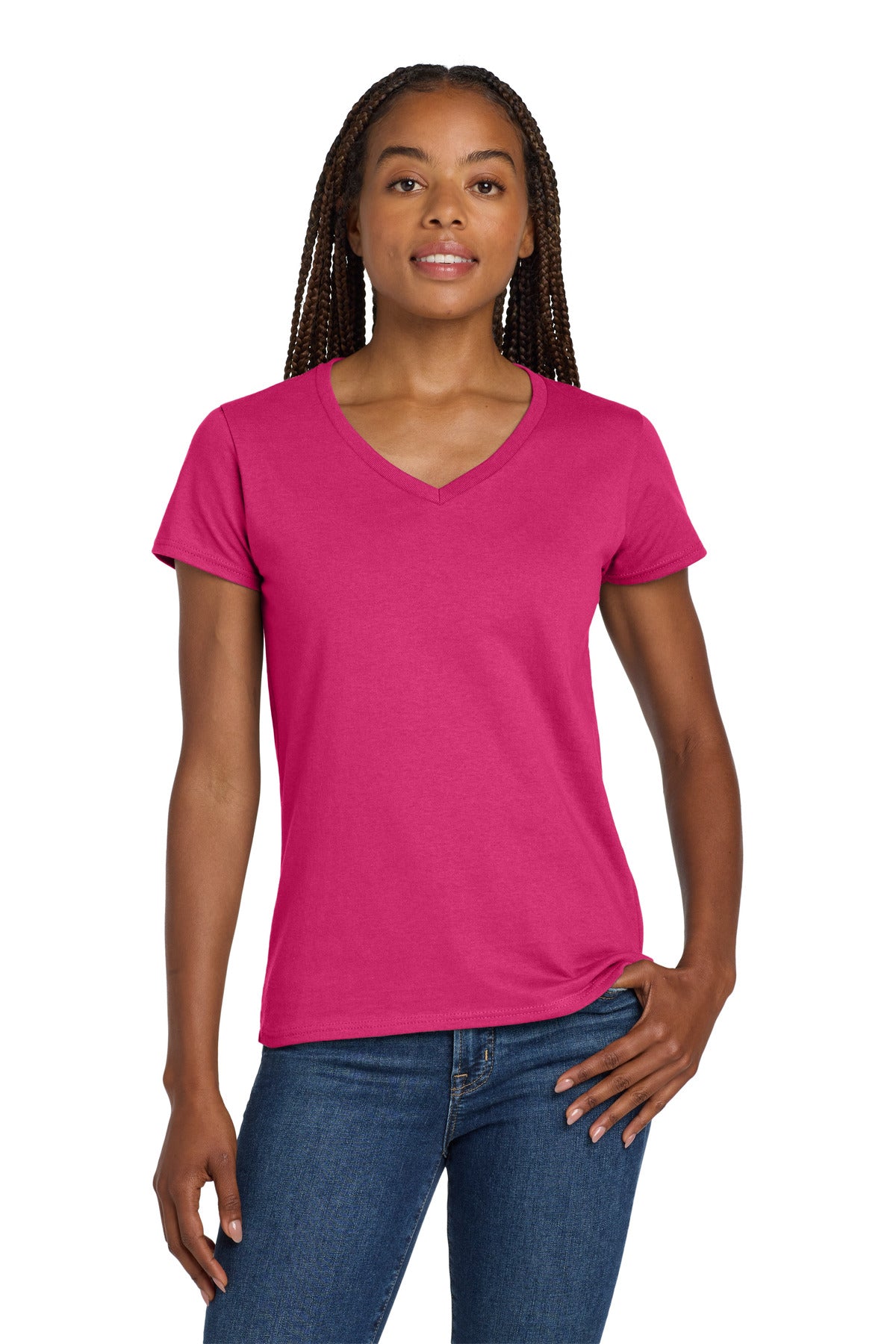 Gildan ®  Women's Heavy Cotton ™  100% Cotton V-Neck T-Shirt. 5V00L | Add Your Logo