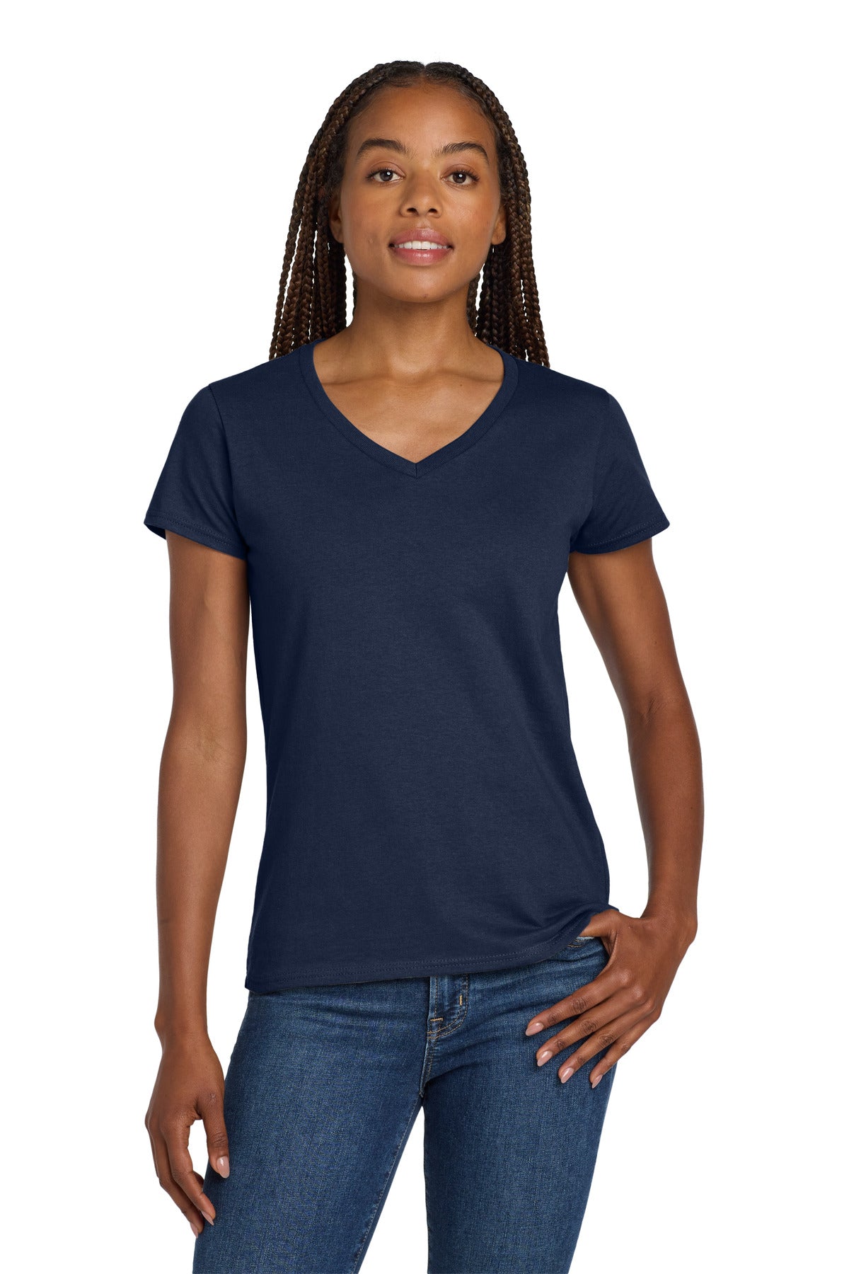 Gildan ®  Women's Heavy Cotton ™  100% Cotton V-Neck T-Shirt. 5V00L | Add Your Logo