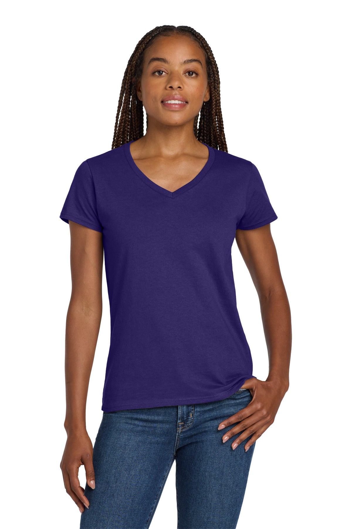 Gildan ®  Women's Heavy Cotton ™  100% Cotton V-Neck T-Shirt. 5V00L | Add Your Logo