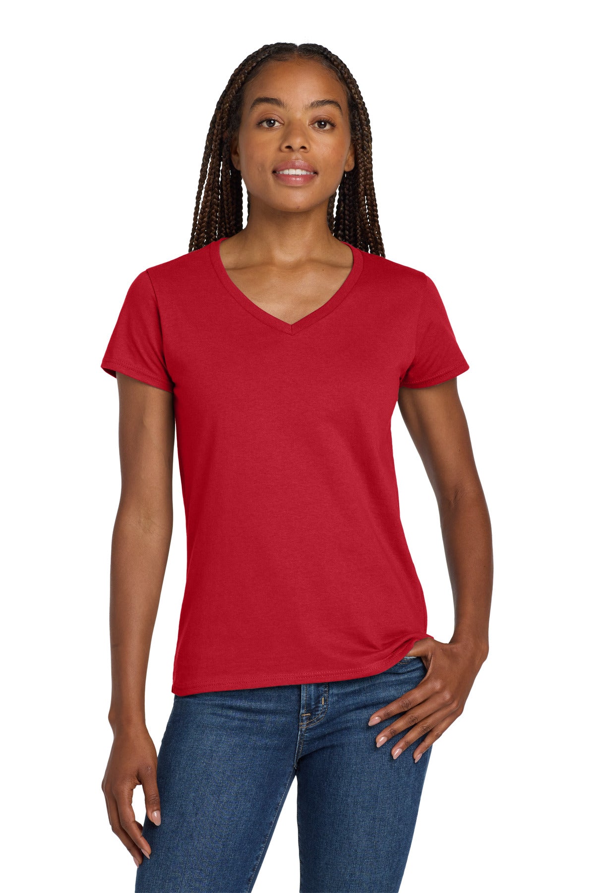 Gildan ®  Women's Heavy Cotton ™  100% Cotton V-Neck T-Shirt. 5V00L | Add Your Logo