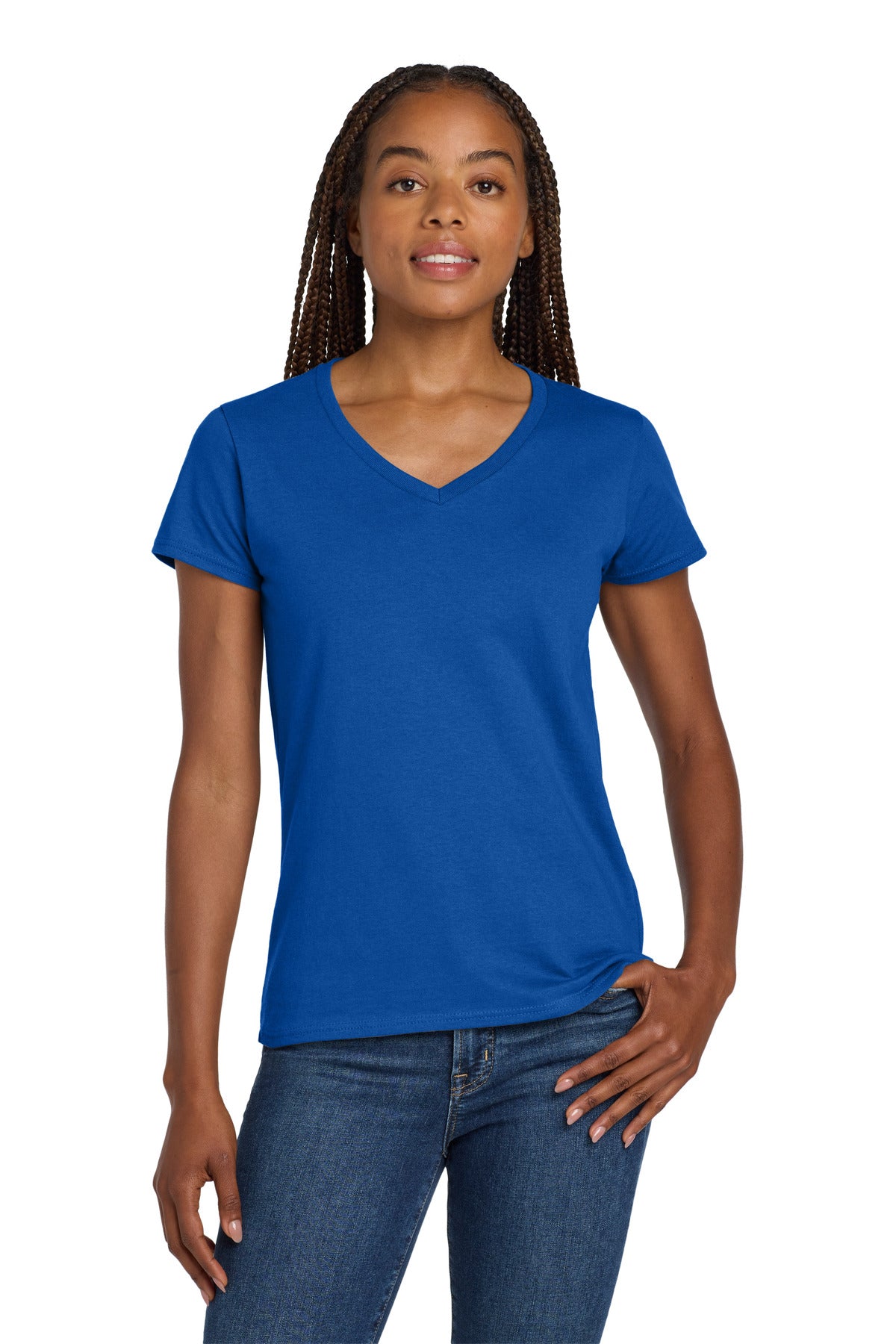 Gildan ®  Women's Heavy Cotton ™  100% Cotton V-Neck T-Shirt. 5V00L | Add Your Logo