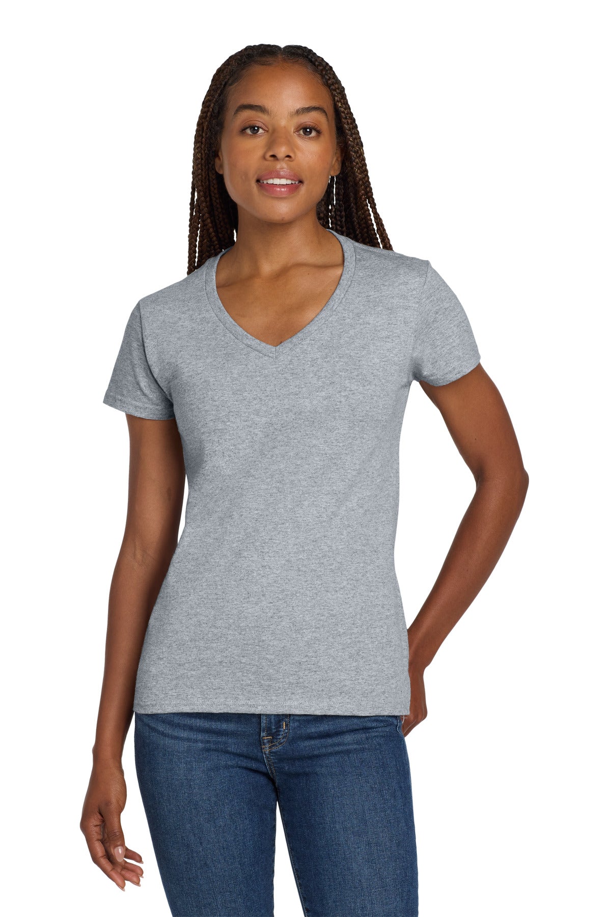 Gildan ®  Women's Heavy Cotton ™  100% Cotton V-Neck T-Shirt. 5V00L | Add Your Logo