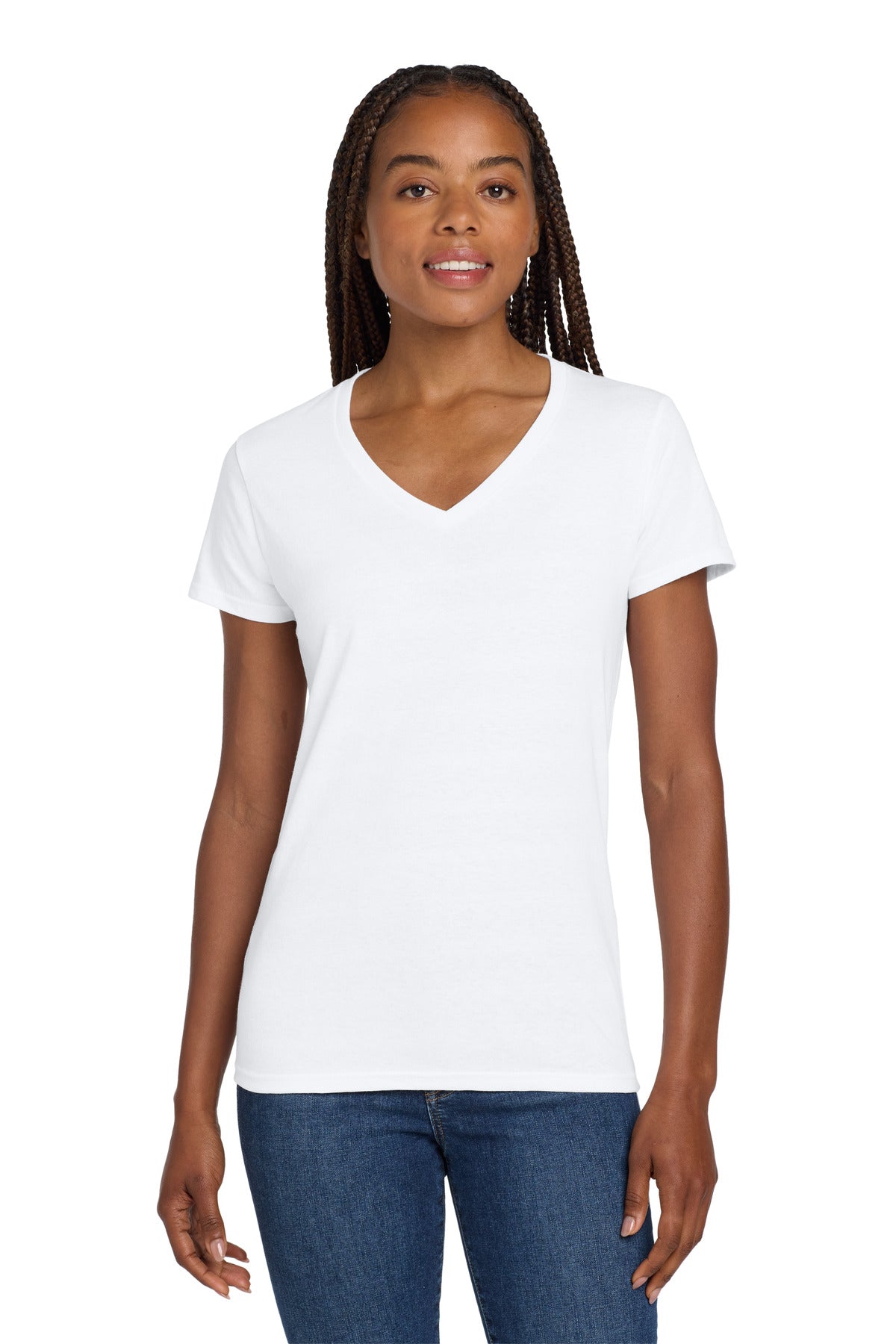 Gildan ®  Women's Heavy Cotton ™  100% Cotton V-Neck T-Shirt. 5V00L | Add Your Logo