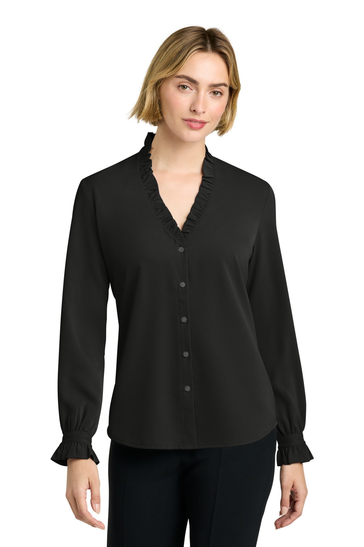 Brooks Brothers ®  Women's Long Sleeve Ruffle Collar Blouse BB18011 | Add Your Logo