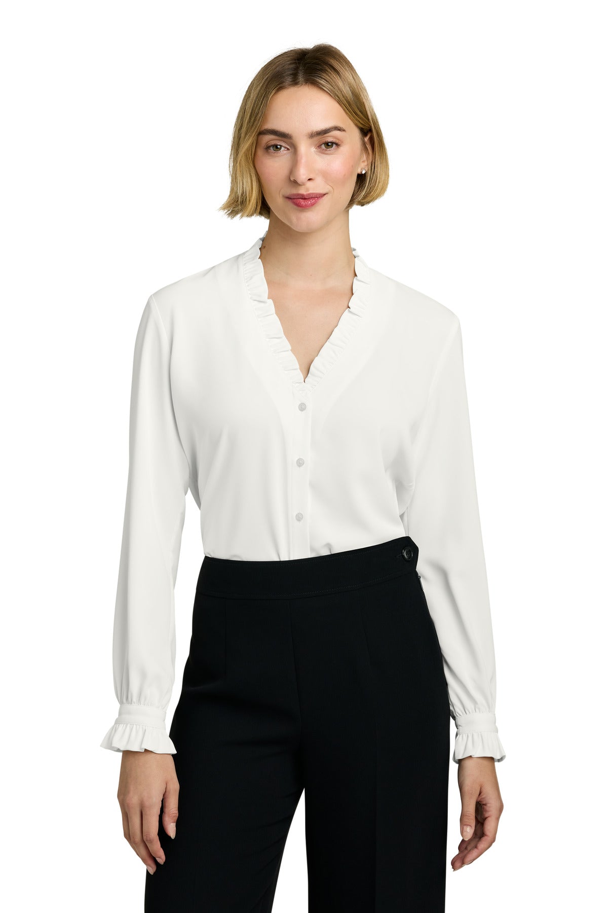 Brooks Brothers ®  Women's Long Sleeve Ruffle Collar Blouse BB18011 | Add Your Logo