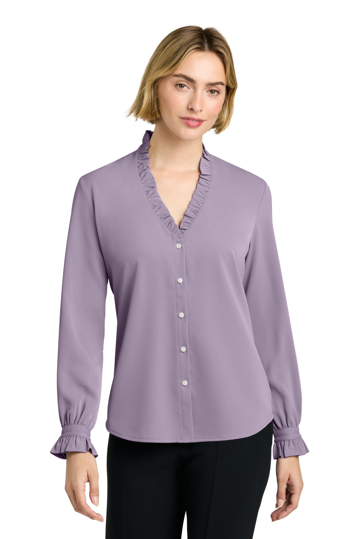 Brooks Brothers ®  Women's Long Sleeve Ruffle Collar Blouse BB18011 | Add Your Logo