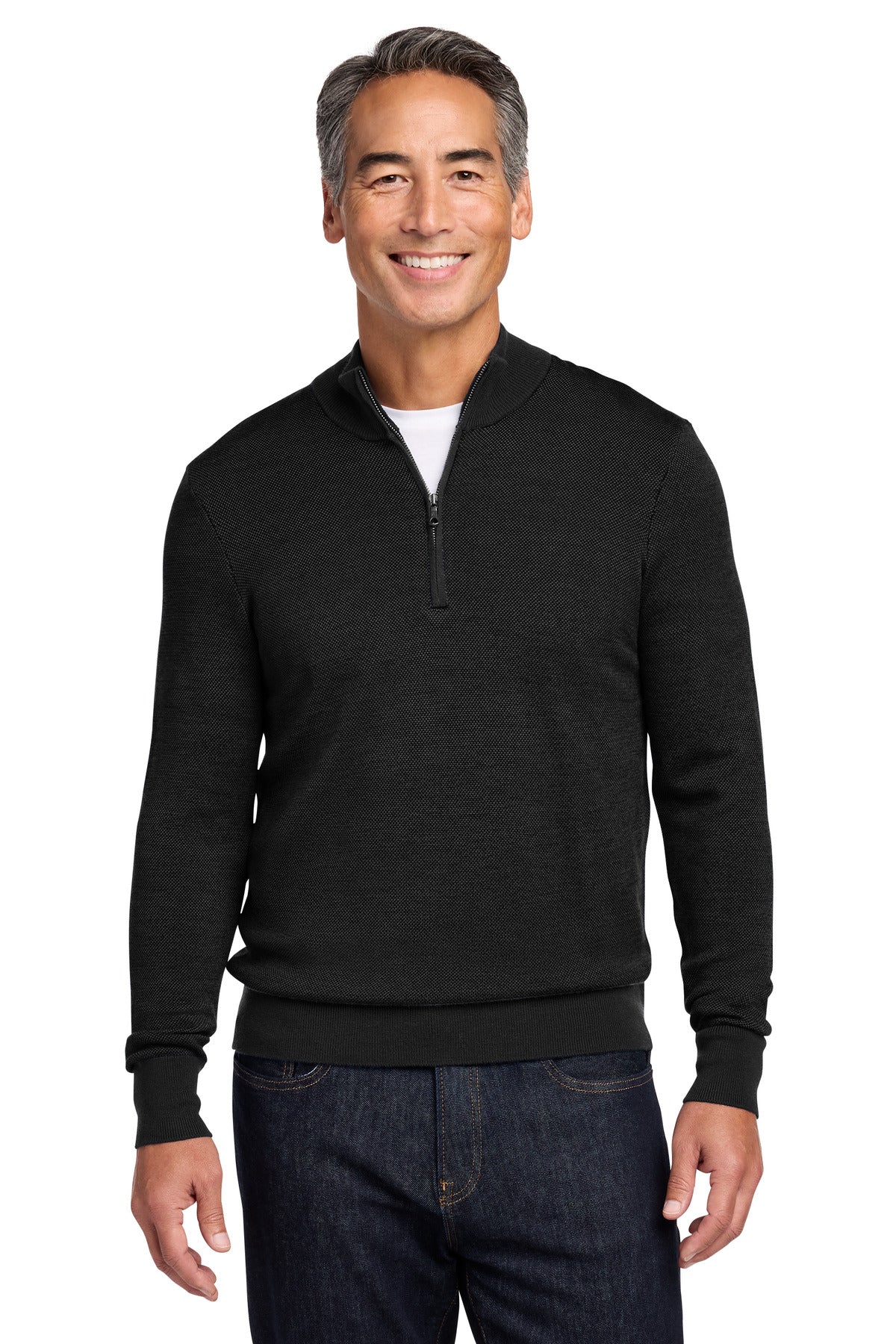 Brooks Brothers   Washable Merino Birdseye 1/4-Zip Sweater BB18412
