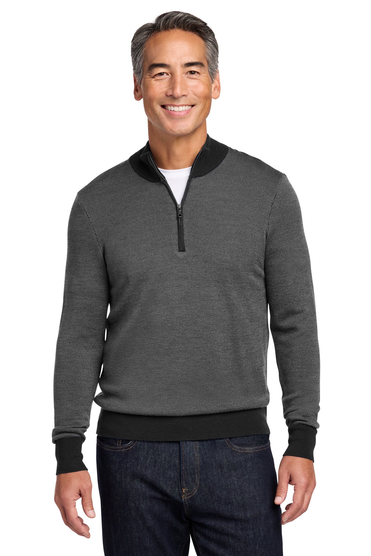 Brooks Brothers   Washable Merino Birdseye 1/4-Zip Sweater BB18412