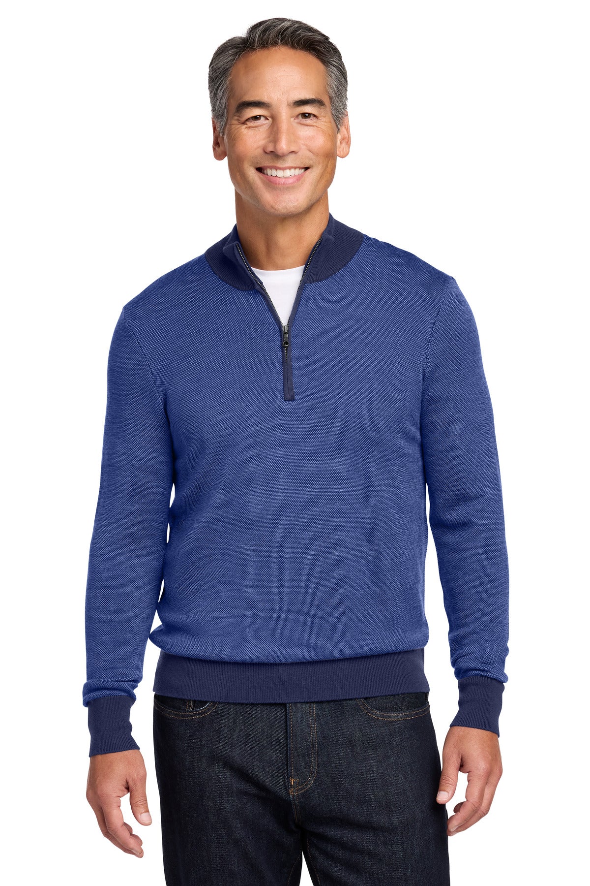 Brooks Brothers   Washable Merino Birdseye 1/4-Zip Sweater BB18412