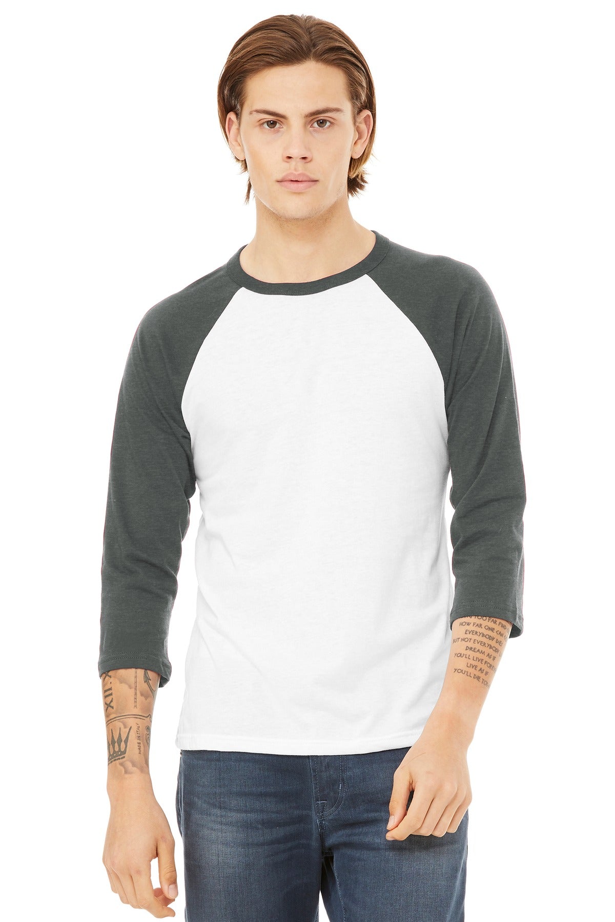 BELLA+CANVAS  ®  Unisex 3/4-Sleeve Baseball Tee. BC3200 | Add Your Logo