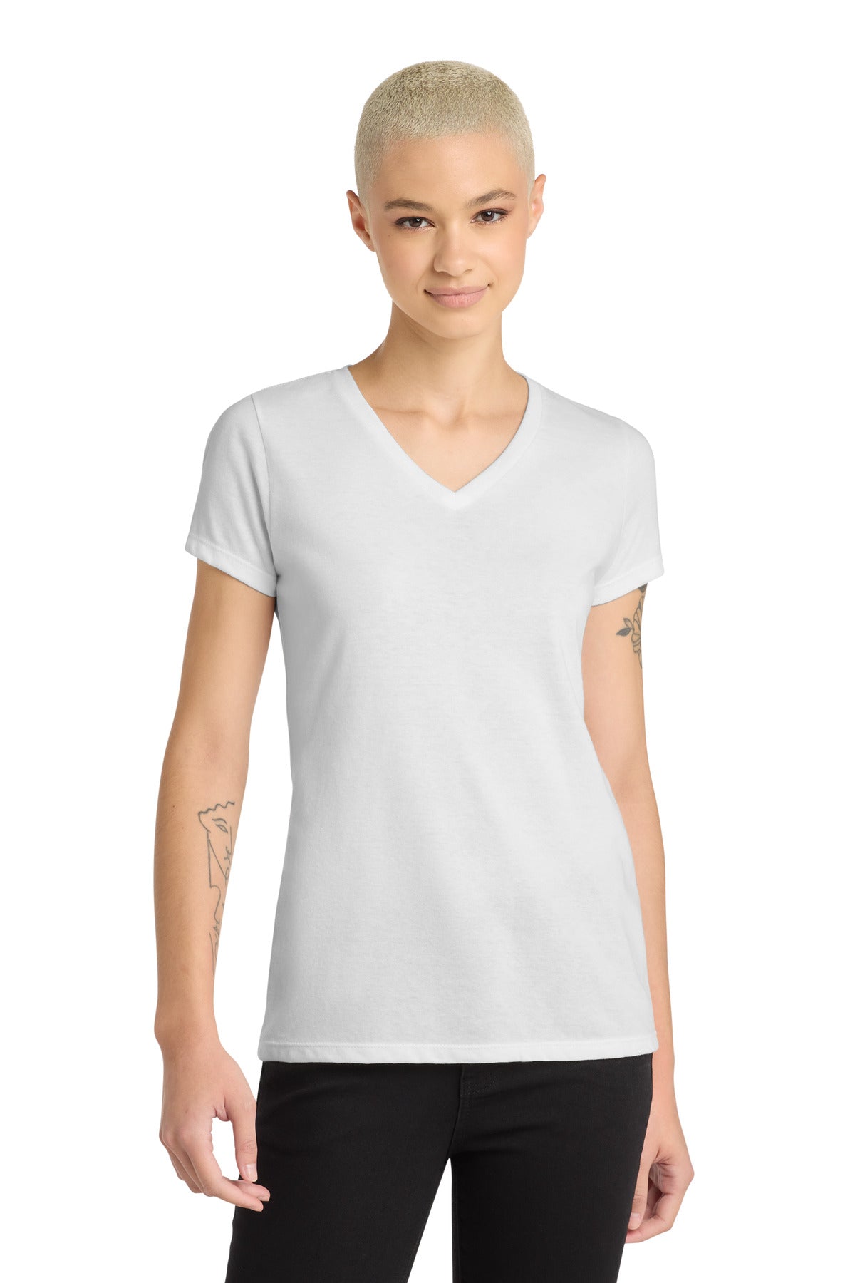 District ®  Women's Perfect Blend ®  CVC V-Neck Tee. DM1190L | Add Your Logo