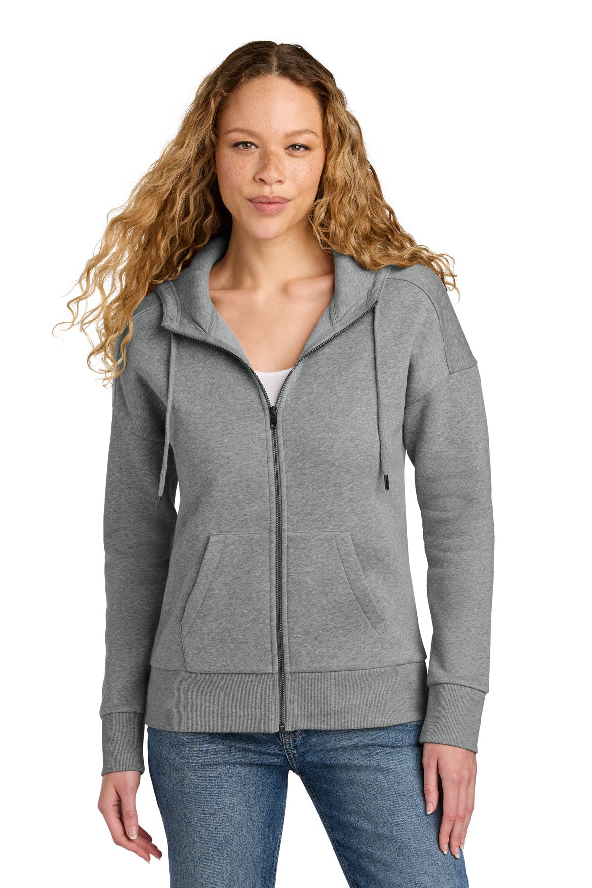 District  ®  Women's Perfect Weight  ®  Fleece Drop Shoulder Full-Zip Hoodie DT1104 | Add Your Logo