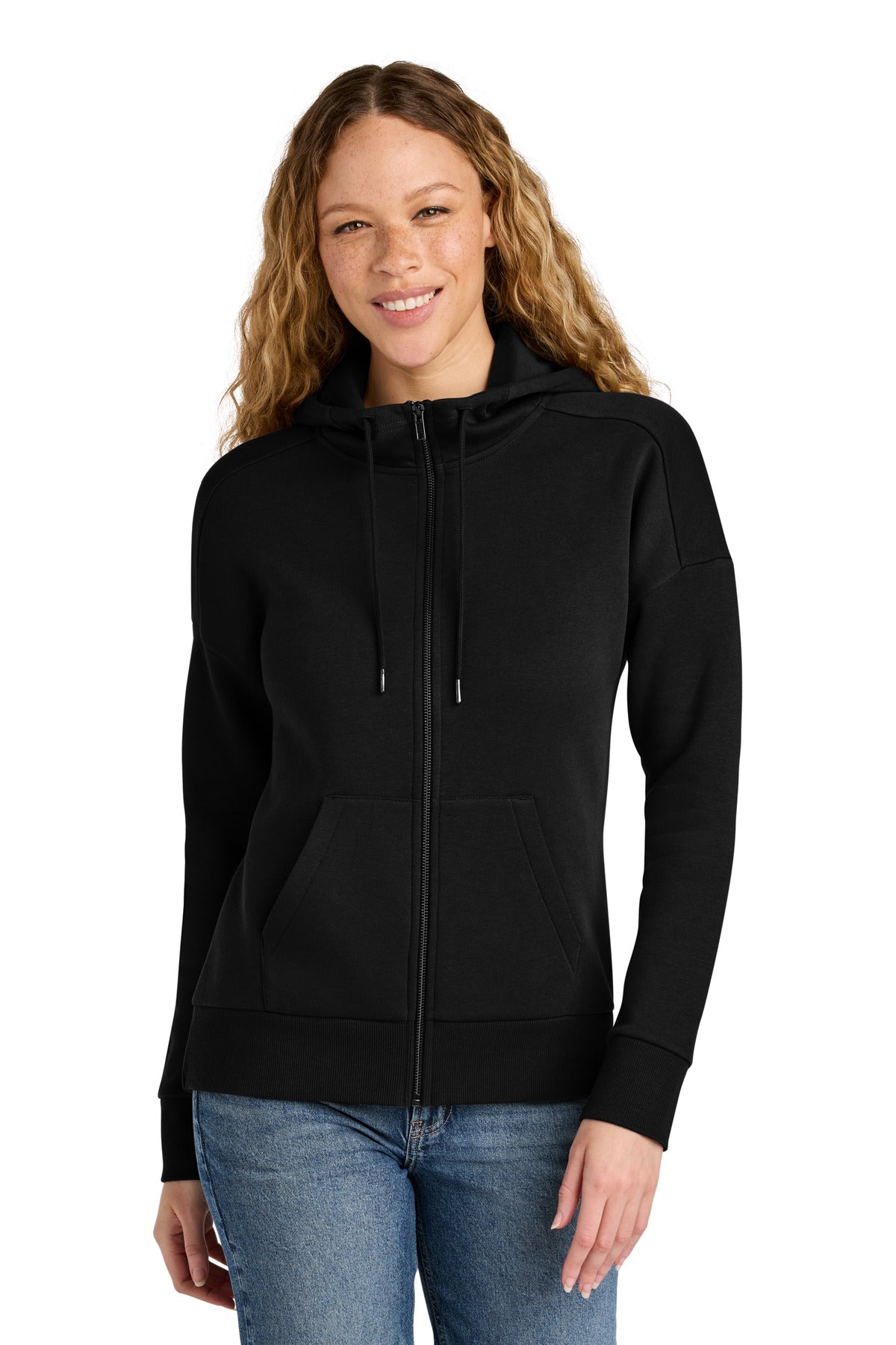 District  ®  Women's Perfect Weight  ®  Fleece Drop Shoulder Full-Zip Hoodie DT1104 | Add Your Logo