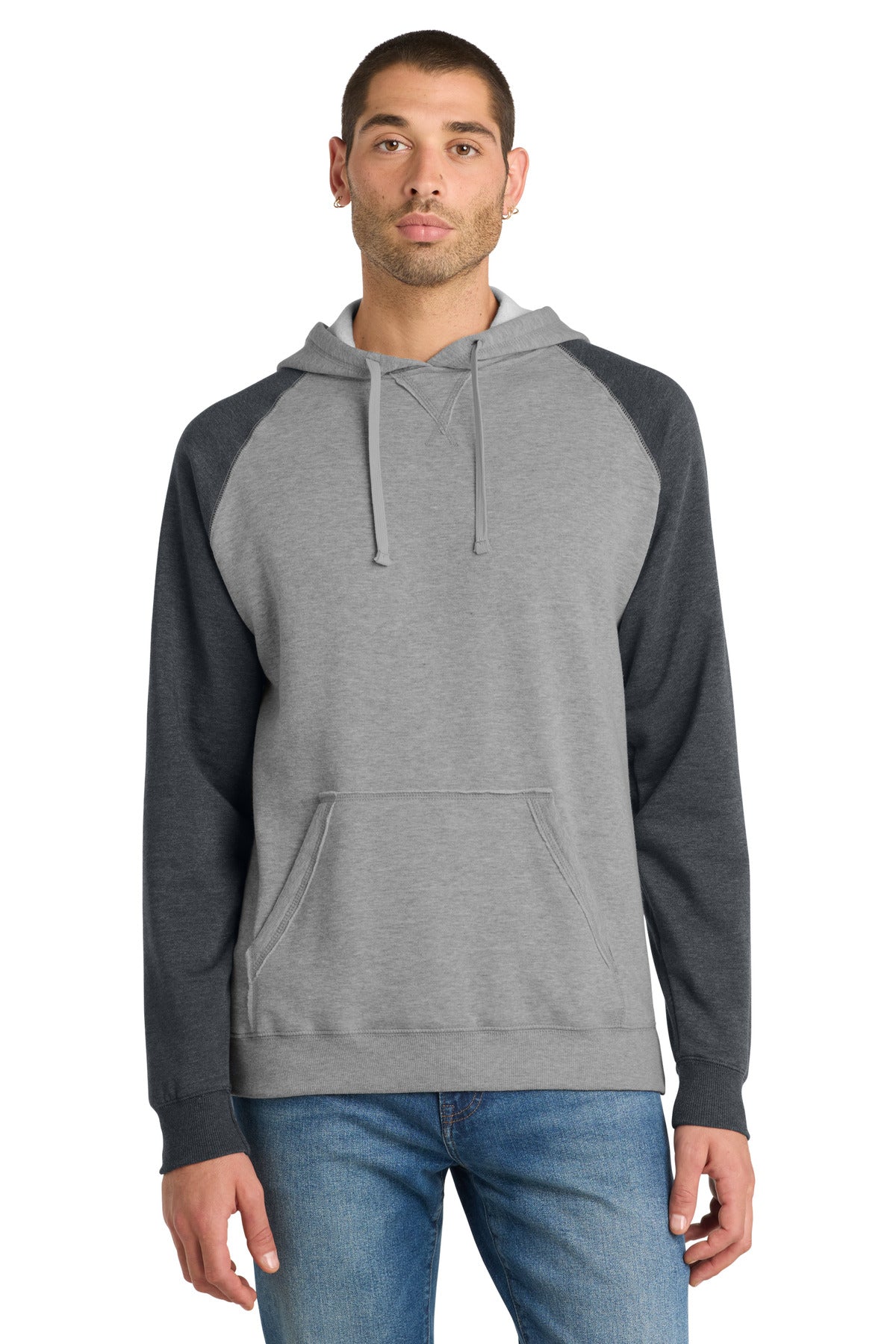District ®  Young Mens Lightweight Fleece Raglan Hoodie.  DT196 | Add Your Logo