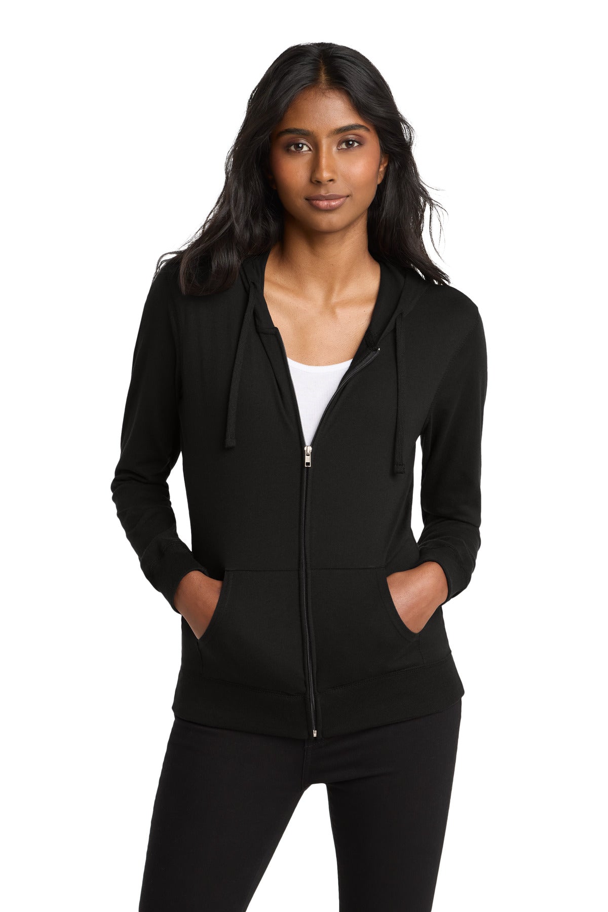 District ®  Women's Fitted Jersey Full-Zip Hoodie. DT2100 | Add Your Logo