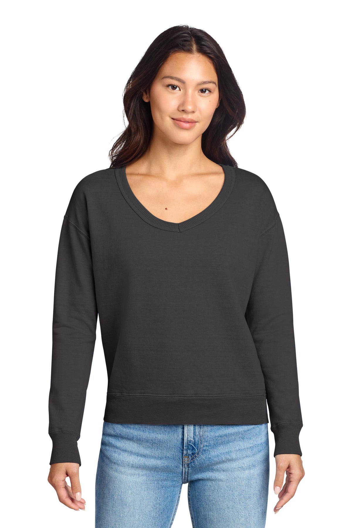 Port & Co ®  Women's Beach Wash ®  Garment-Dyed V-Neck Sweatshirt LPC098V | Add Your Logo