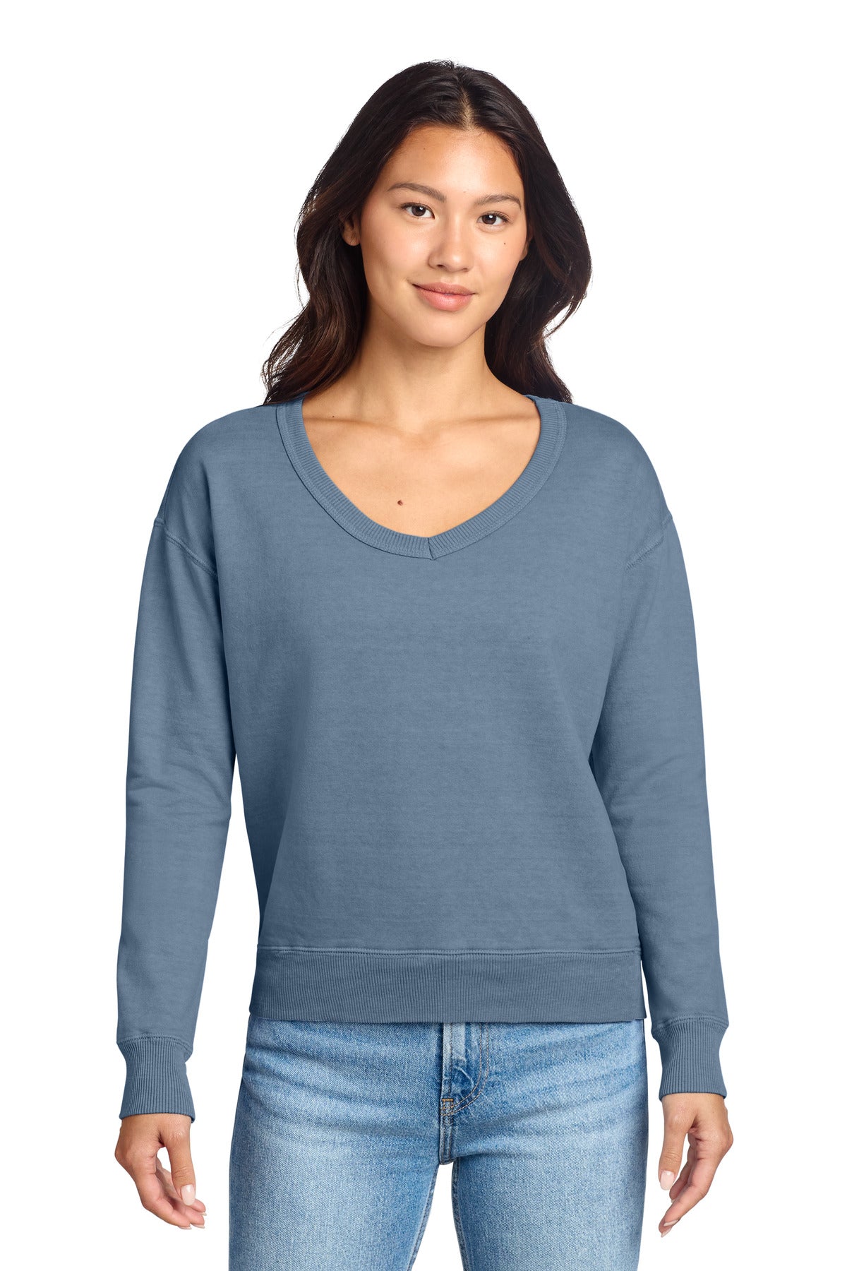 Port & Co ®  Women's Beach Wash ®  Garment-Dyed V-Neck Sweatshirt LPC098V | Add Your Logo