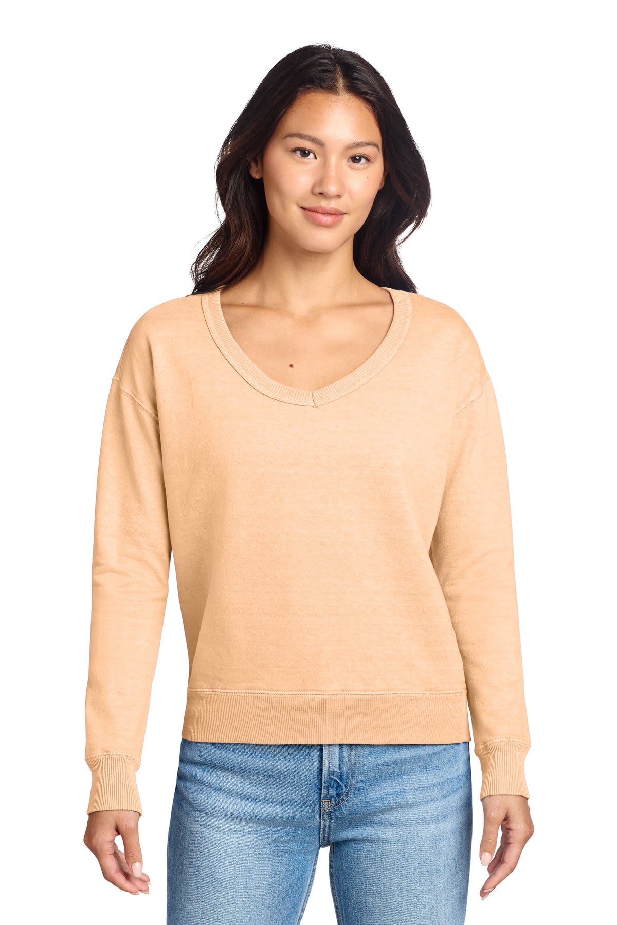 Port & Co ®  Women's Beach Wash ®  Garment-Dyed V-Neck Sweatshirt LPC098V | Add Your Logo