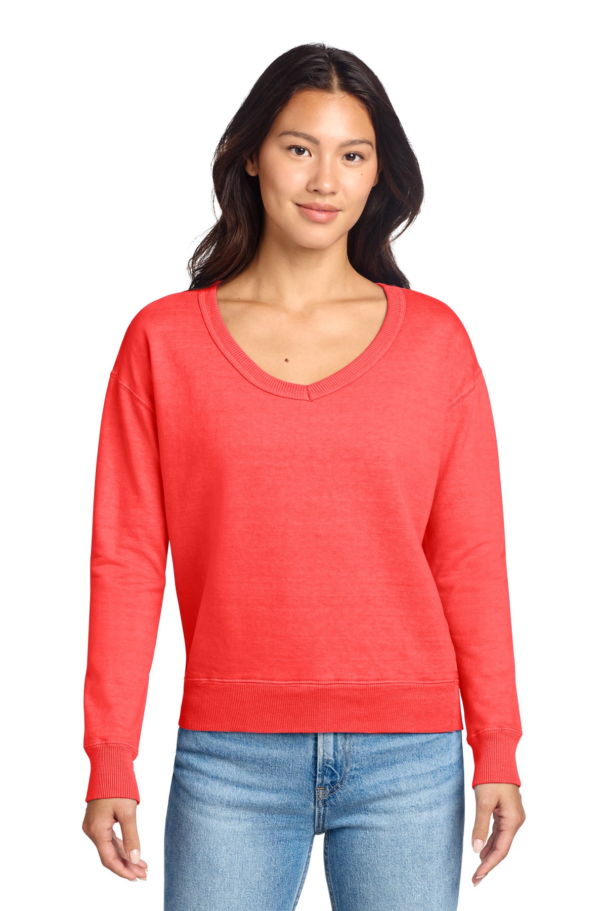 Port & Co ®  Women's Beach Wash ®  Garment-Dyed V-Neck Sweatshirt LPC098V | Add Your Logo