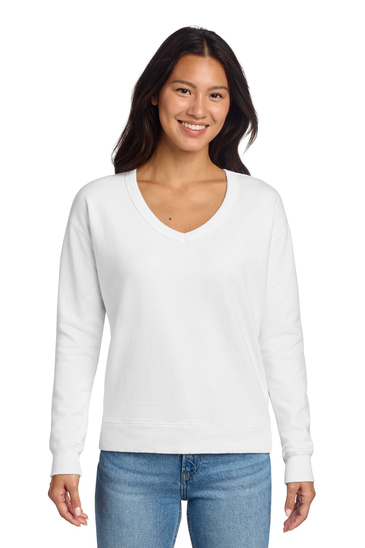 Port & Co ®  Women's Beach Wash ®  Garment-Dyed V-Neck Sweatshirt LPC098V | Add Your Logo