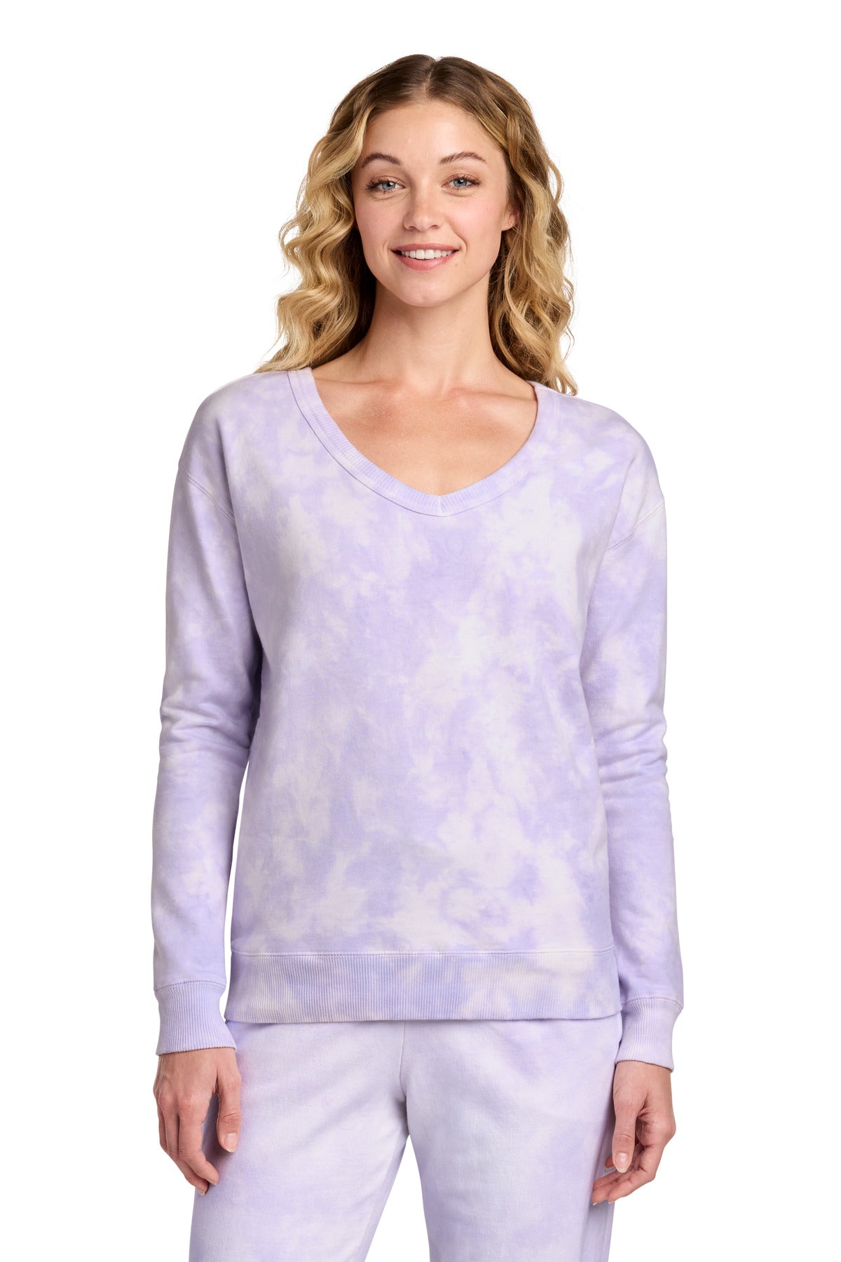 Port & Co ®  Women's Beach Wash ®  Cloud Tie-Dye V-Neck Sweatshirt LPC140V | Add Your Logo