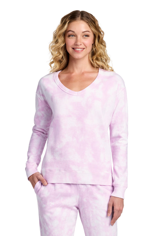 Port & Co ®  Women's Beach Wash ®  Cloud Tie-Dye V-Neck Sweatshirt LPC140V | Add Your Logo