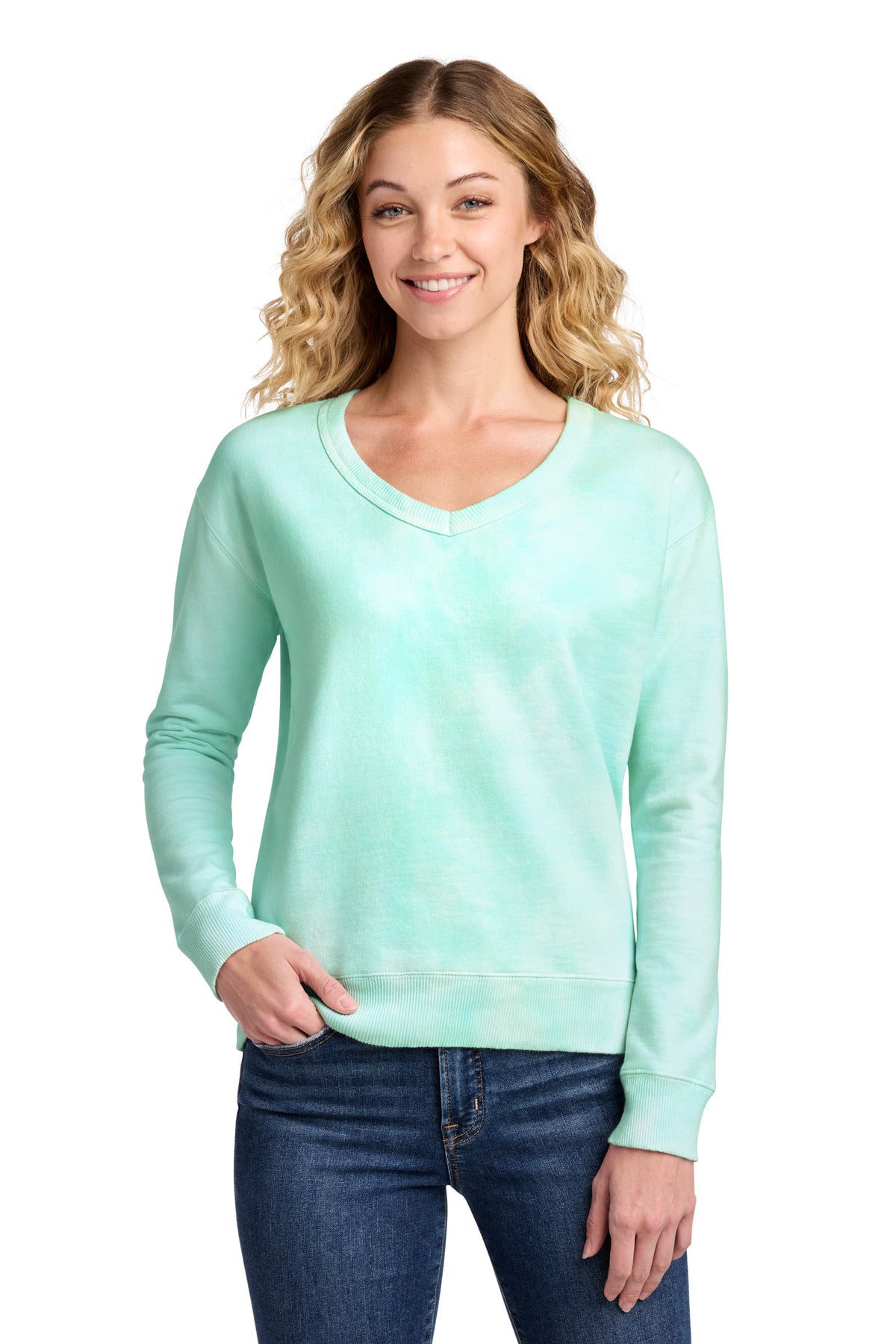 Port & Co ®  Women's Beach Wash ®  Cloud Tie-Dye V-Neck Sweatshirt LPC140V | Add Your Logo