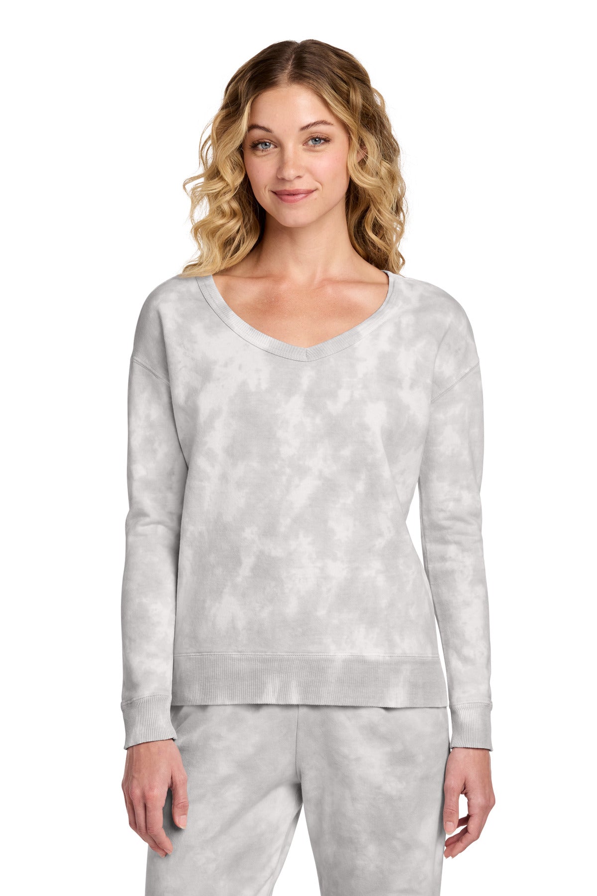 Port & Co ®  Women's Beach Wash ®  Cloud Tie-Dye V-Neck Sweatshirt LPC140V | Add Your Logo