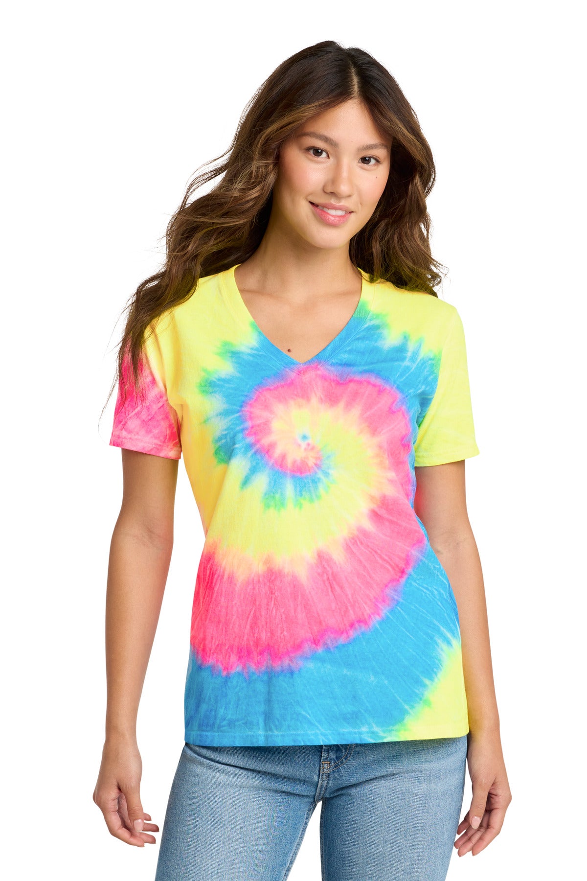 Port & Co ®  Women's Tie-Dye V-Neck Tee.  LPC147V | Add Your Logo