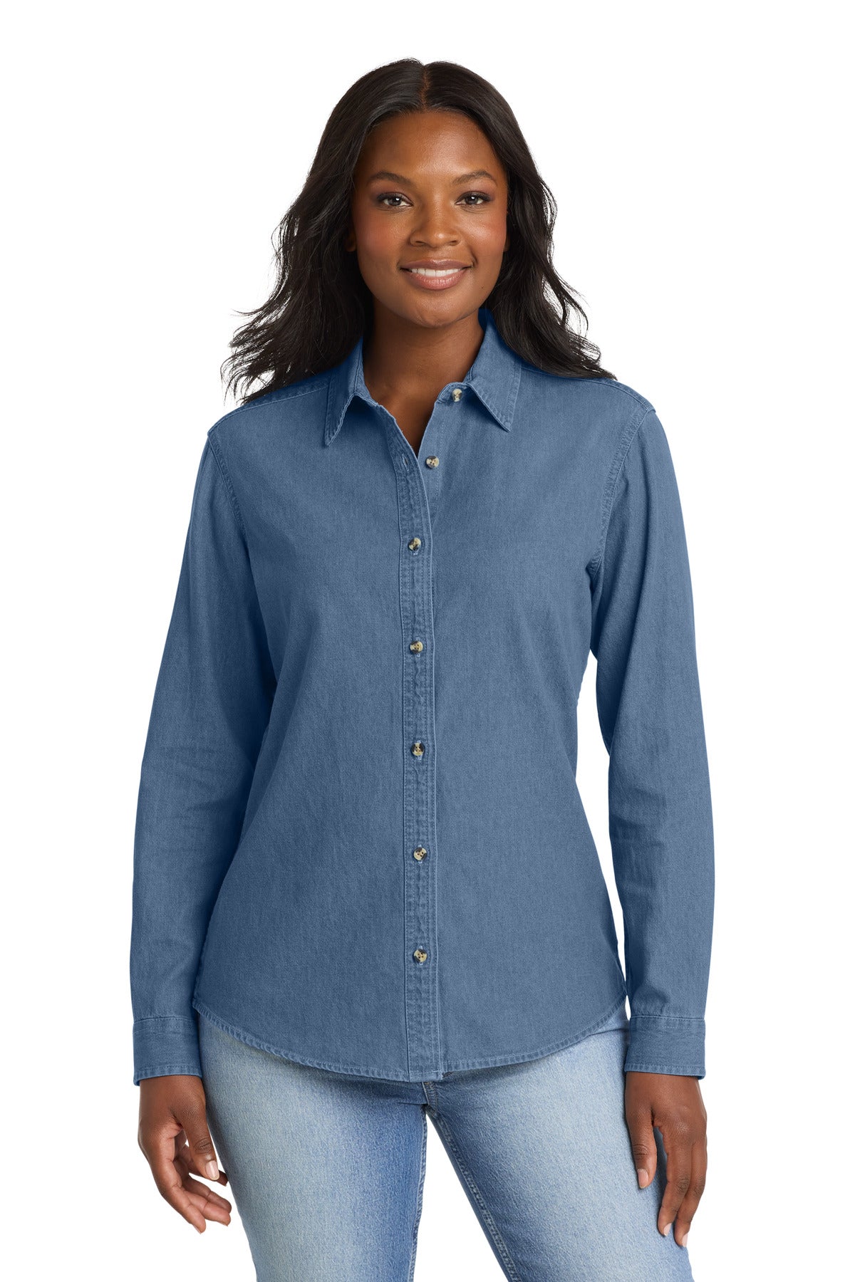 Port & Co ®  Women's Long Sleeve Value Denim Shirt.  LSP10 | Add Your Logo
