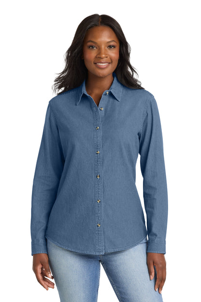 Port & Co ®  Women's Long Sleeve Value Denim Shirt.  LSP10 | Add Your Logo