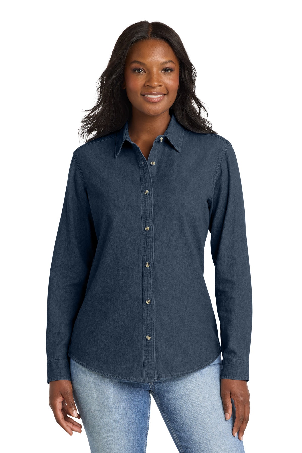 Port & Co ®  Women's Long Sleeve Value Denim Shirt.  LSP10 | Add Your Logo