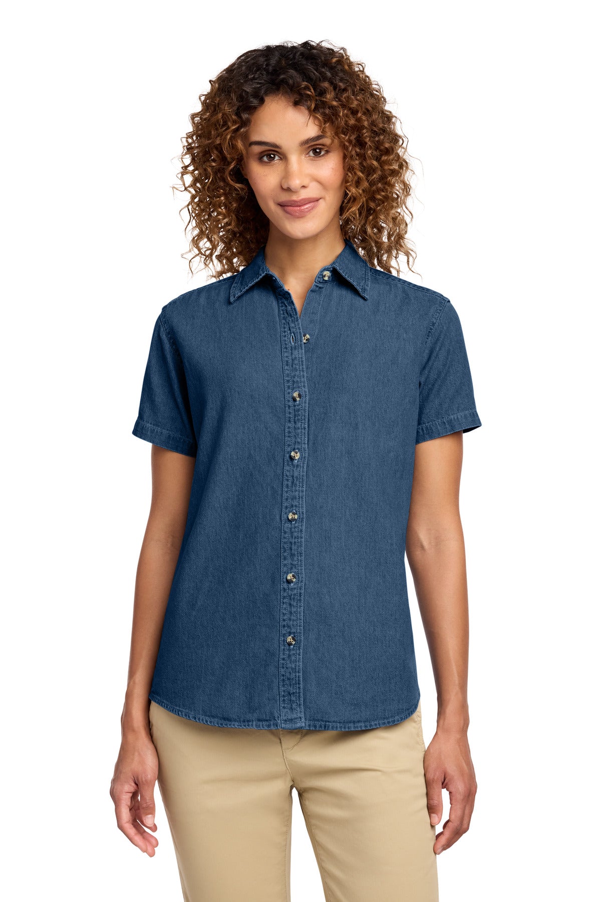 Port & Co ®  Women's Short Sleeve Value Denim Shirt.  LSP11 | Add Your Logo