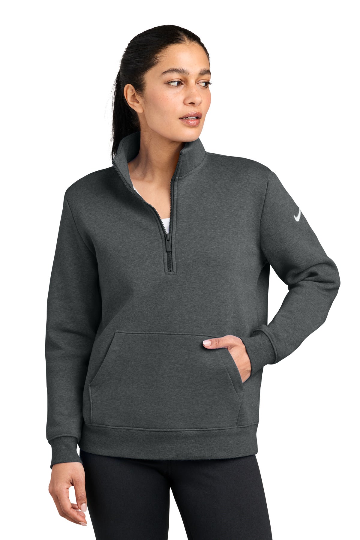 Nike Women's Club Fleece Sleeve Swoosh 1/2-Zip NKDX6720 | Add Your Logo