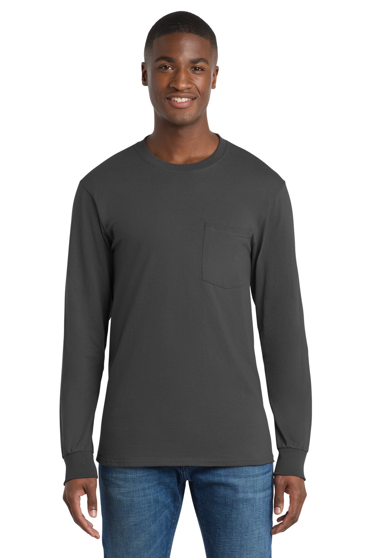 Port & Co   Tall Long Sleeve Essential Pocket Tee. PC61LSPT