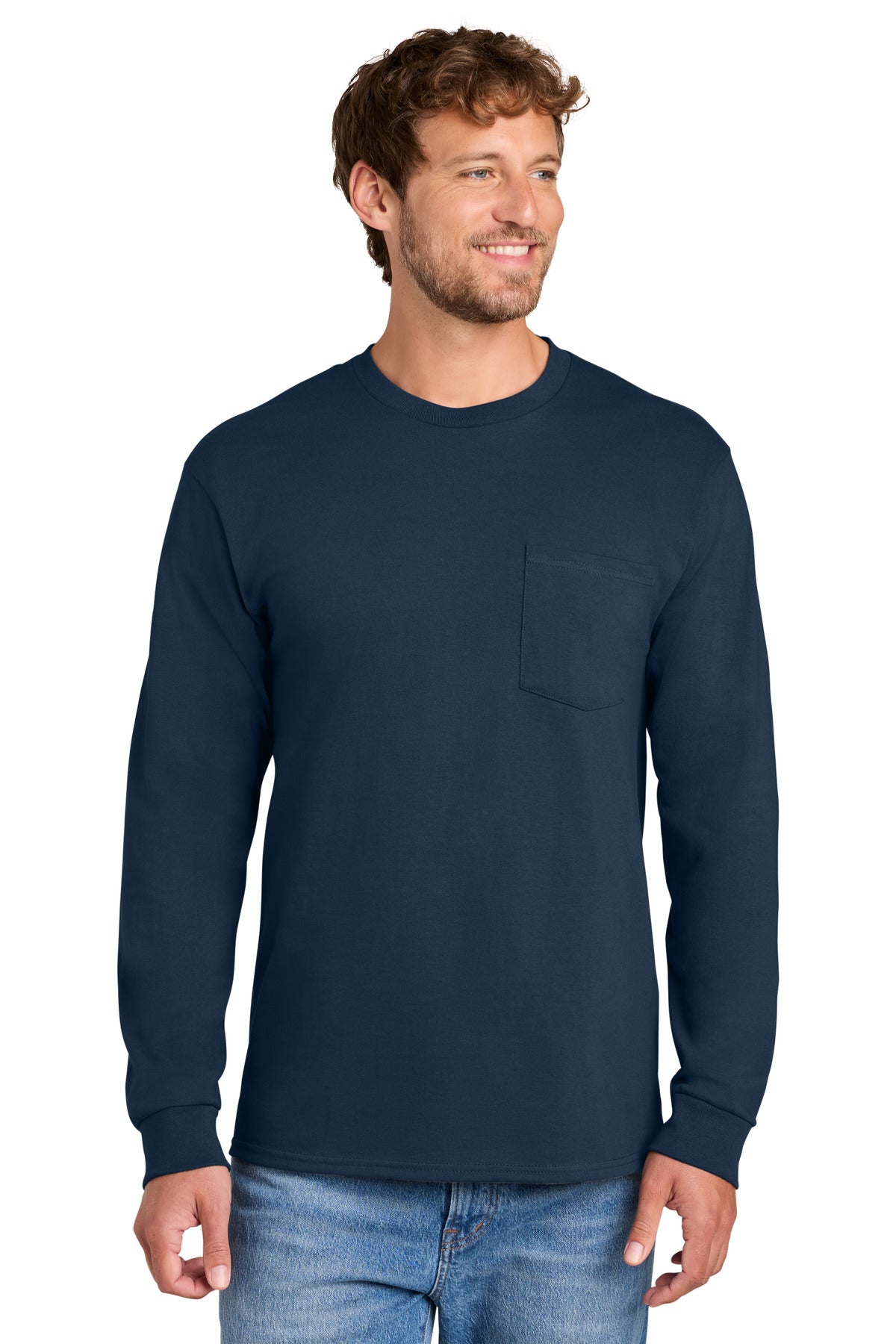 Port & Co   Tall Long Sleeve Essential Pocket Tee. PC61LSPT