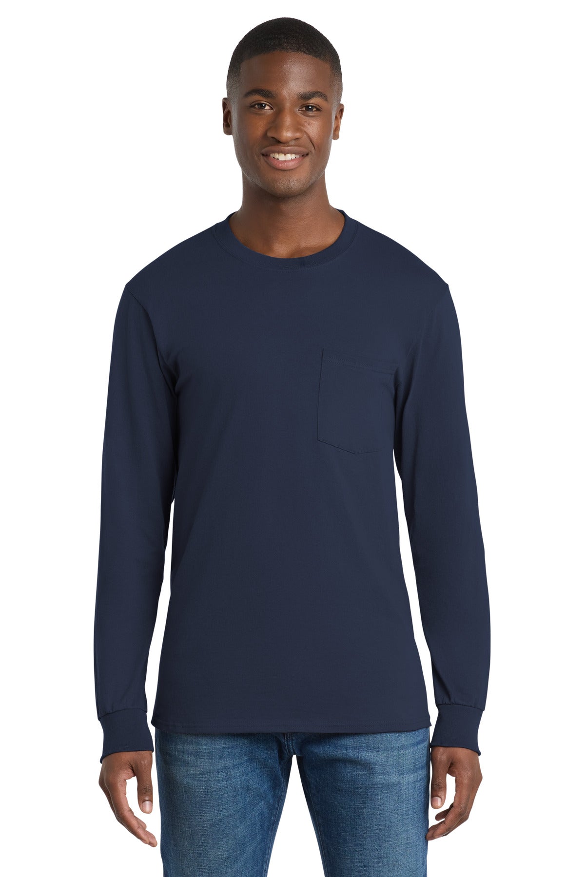 Port & Co   Tall Long Sleeve Essential Pocket Tee. PC61LSPT
