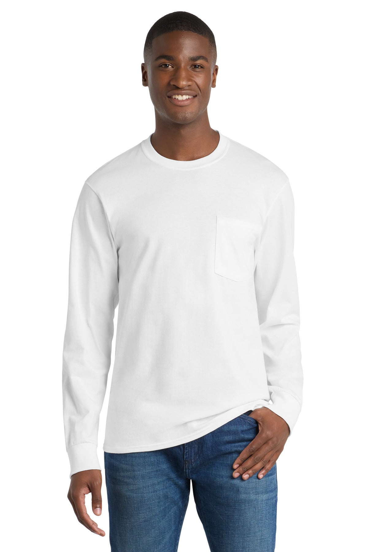 Port & Co   Tall Long Sleeve Essential Pocket Tee. PC61LSPT