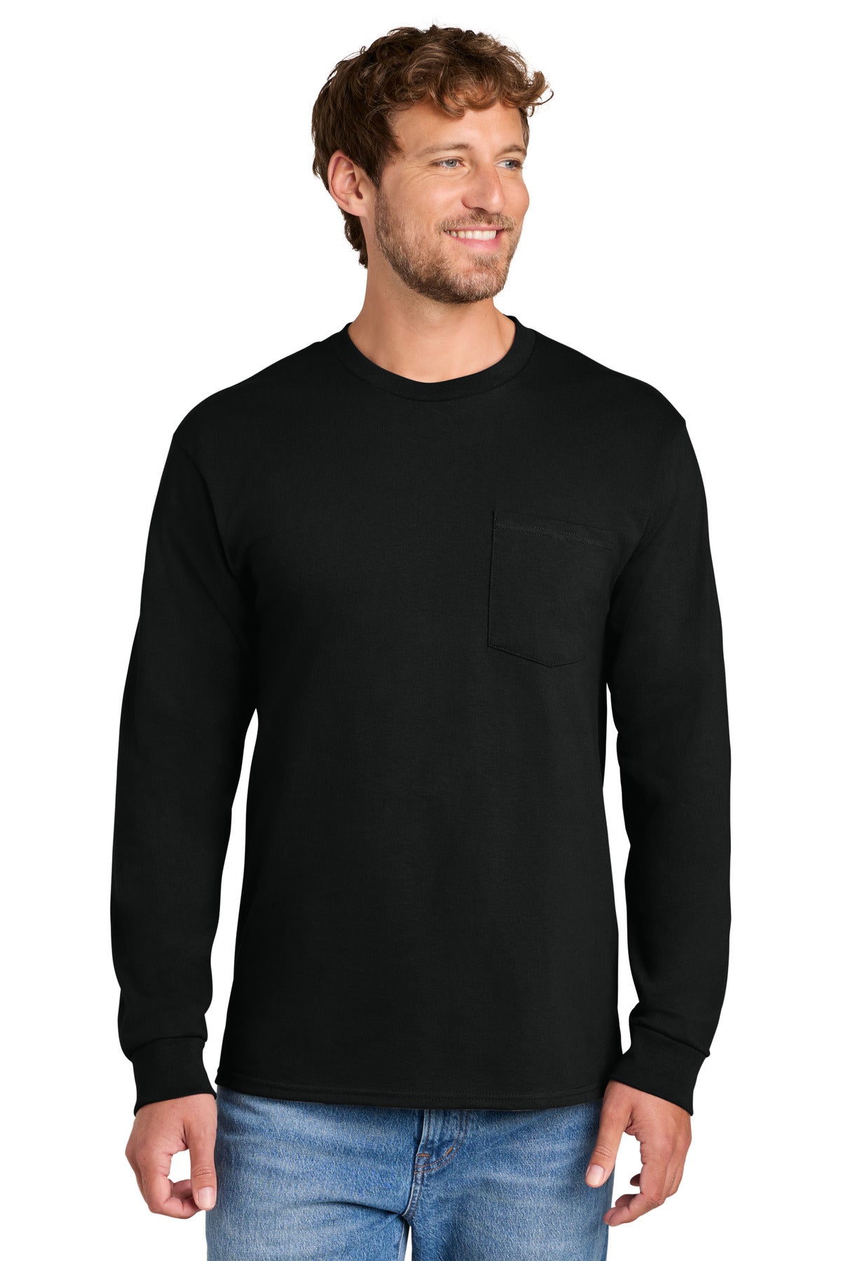 Port & Co   Long Sleeve Essential Pocket Tee.  PC61LSP