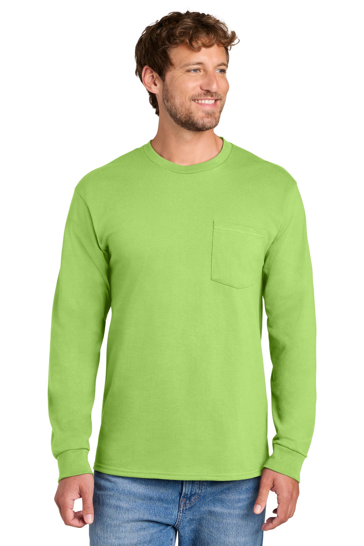 Port & Co   Long Sleeve Essential Pocket Tee.  PC61LSP