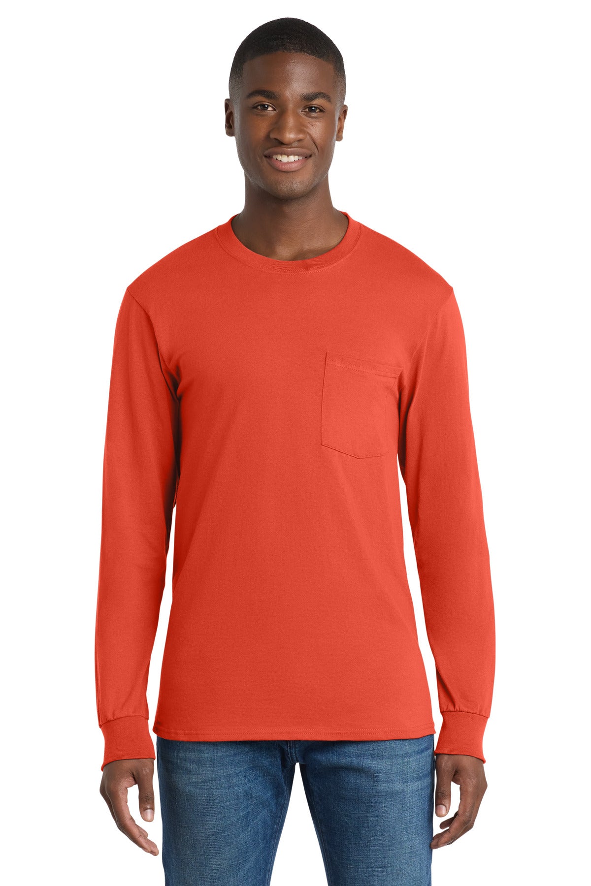 Port & Co   Long Sleeve Essential Pocket Tee.  PC61LSP