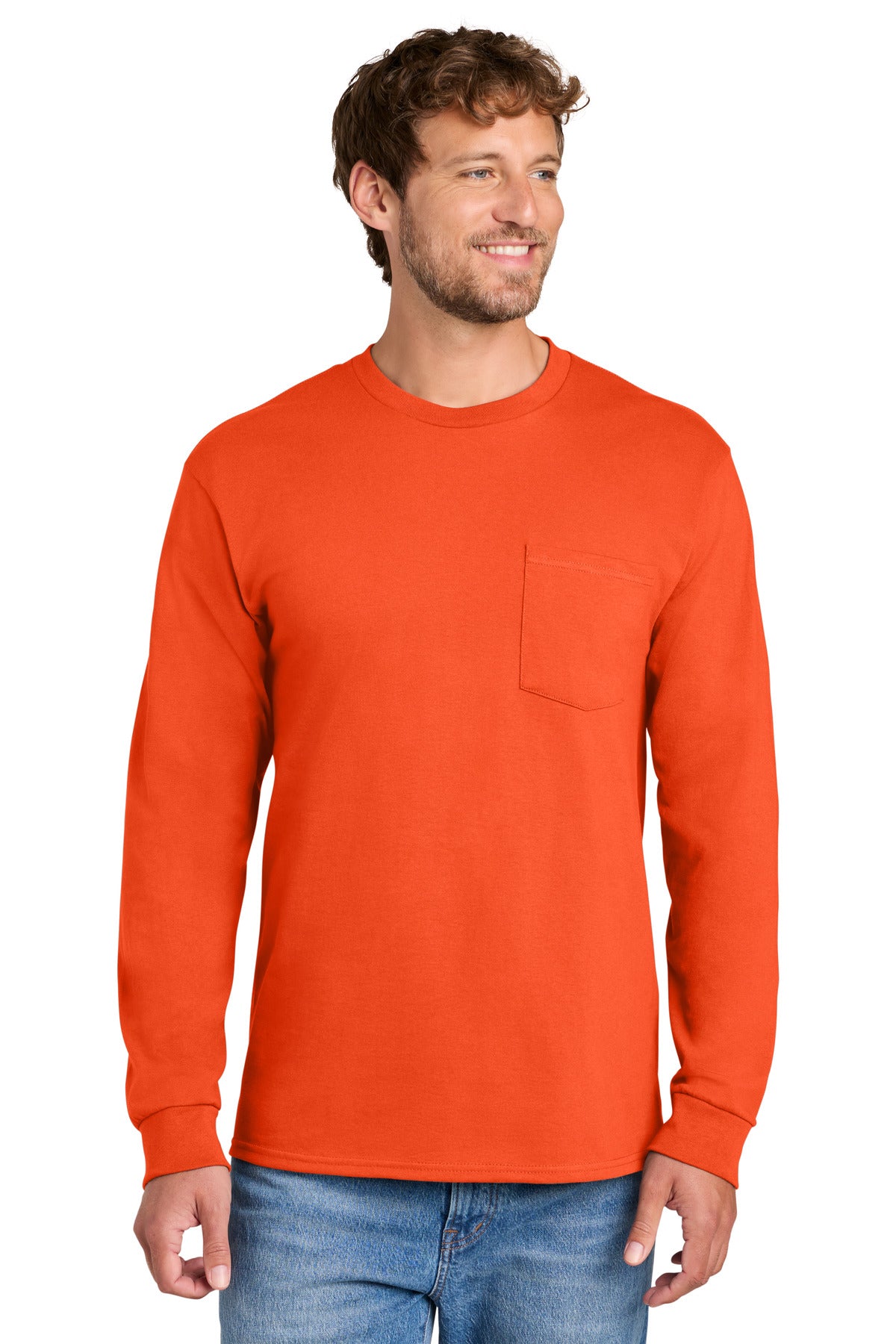 Port & Co   Long Sleeve Essential Pocket Tee.  PC61LSP