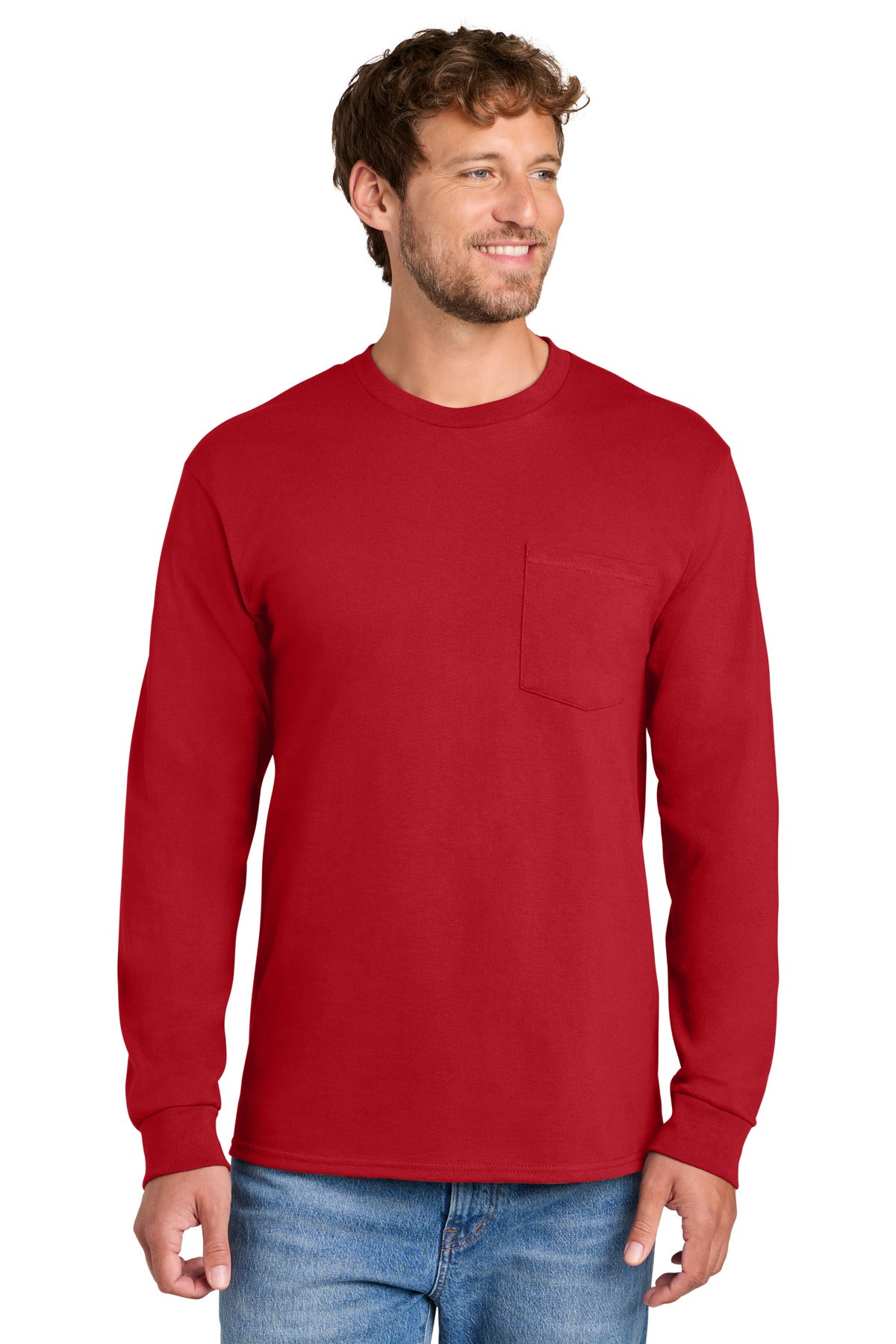 Port & Co   Long Sleeve Essential Pocket Tee.  PC61LSP