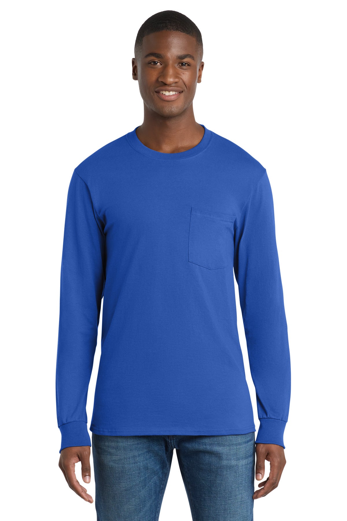 Port & Co   Long Sleeve Essential Pocket Tee.  PC61LSP