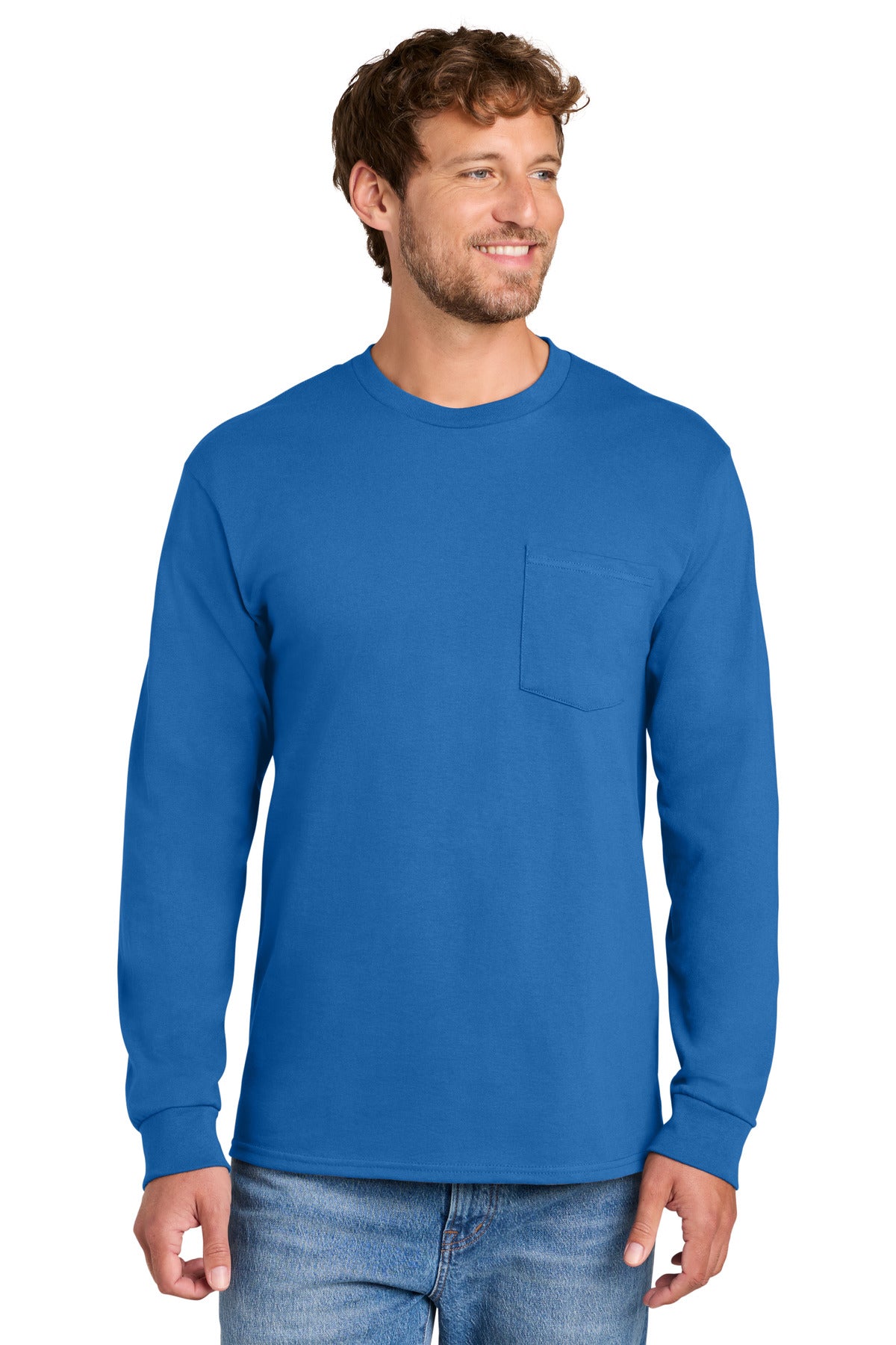 Port & Co   Long Sleeve Essential Pocket Tee.  PC61LSP