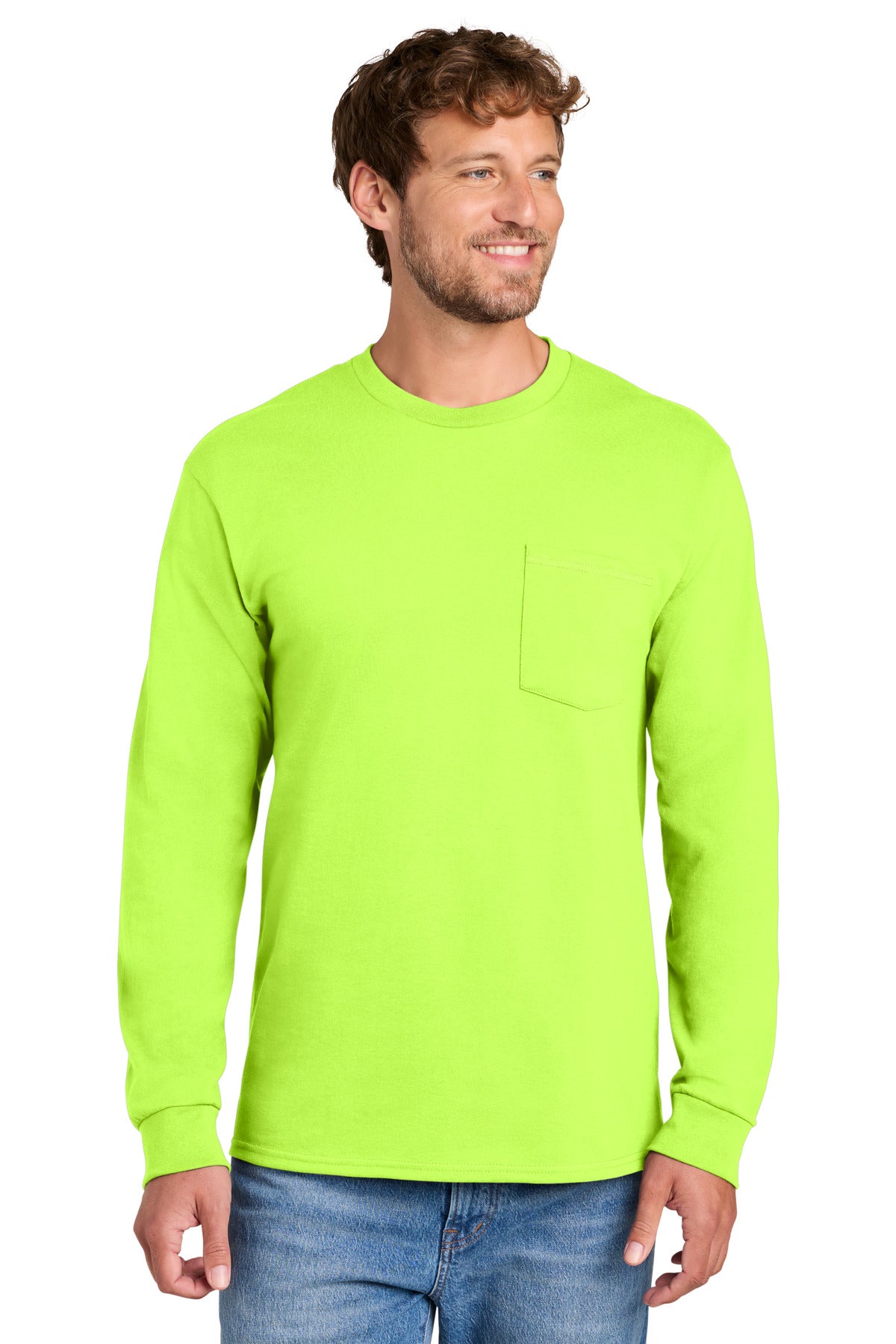 Port & Co   Long Sleeve Essential Pocket Tee.  PC61LSP