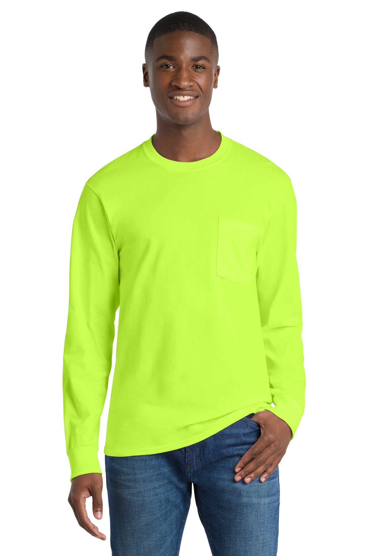 Port & Co   Long Sleeve Essential Pocket Tee.  PC61LSP