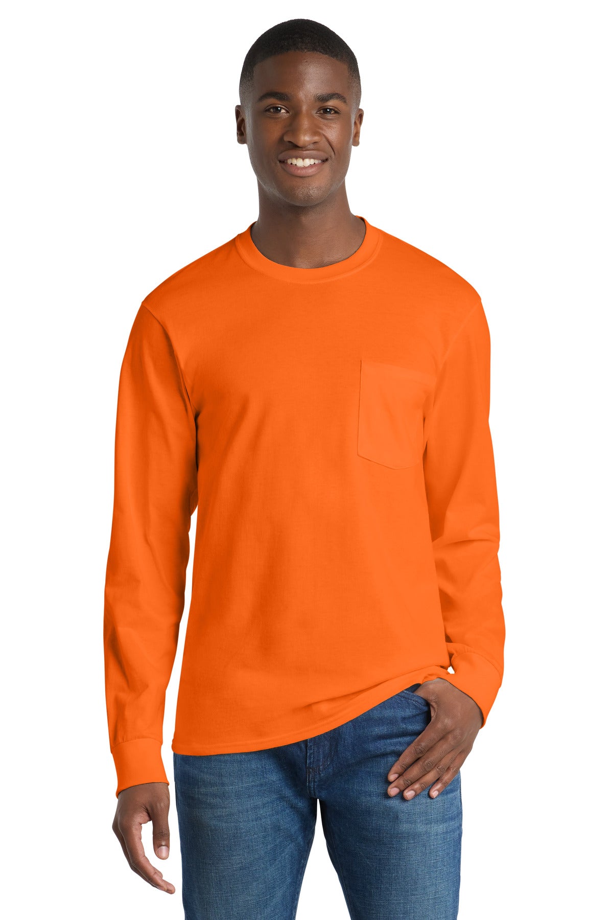Port & Co   Long Sleeve Essential Pocket Tee.  PC61LSP