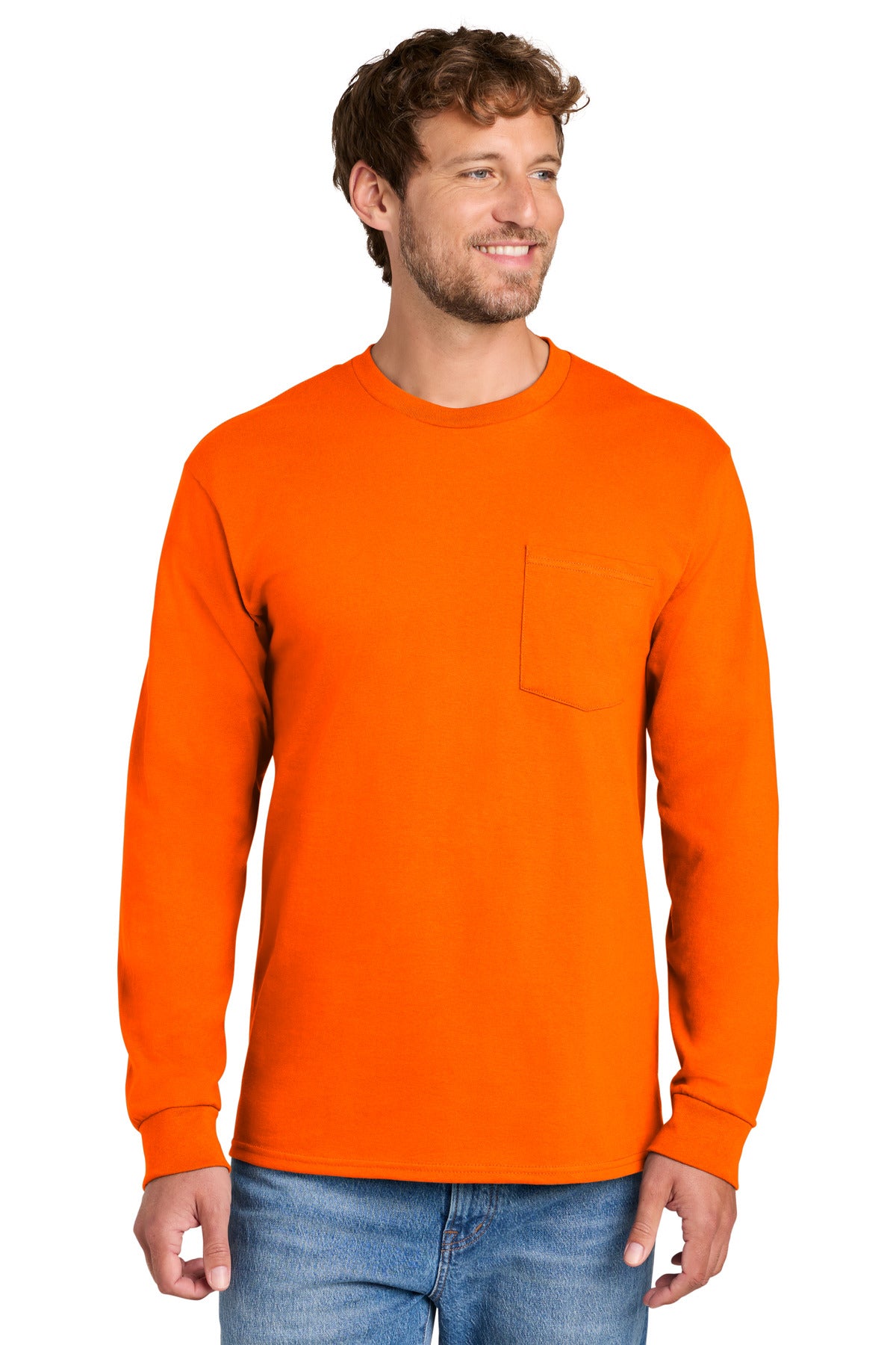 Port & Co   Long Sleeve Essential Pocket Tee.  PC61LSP